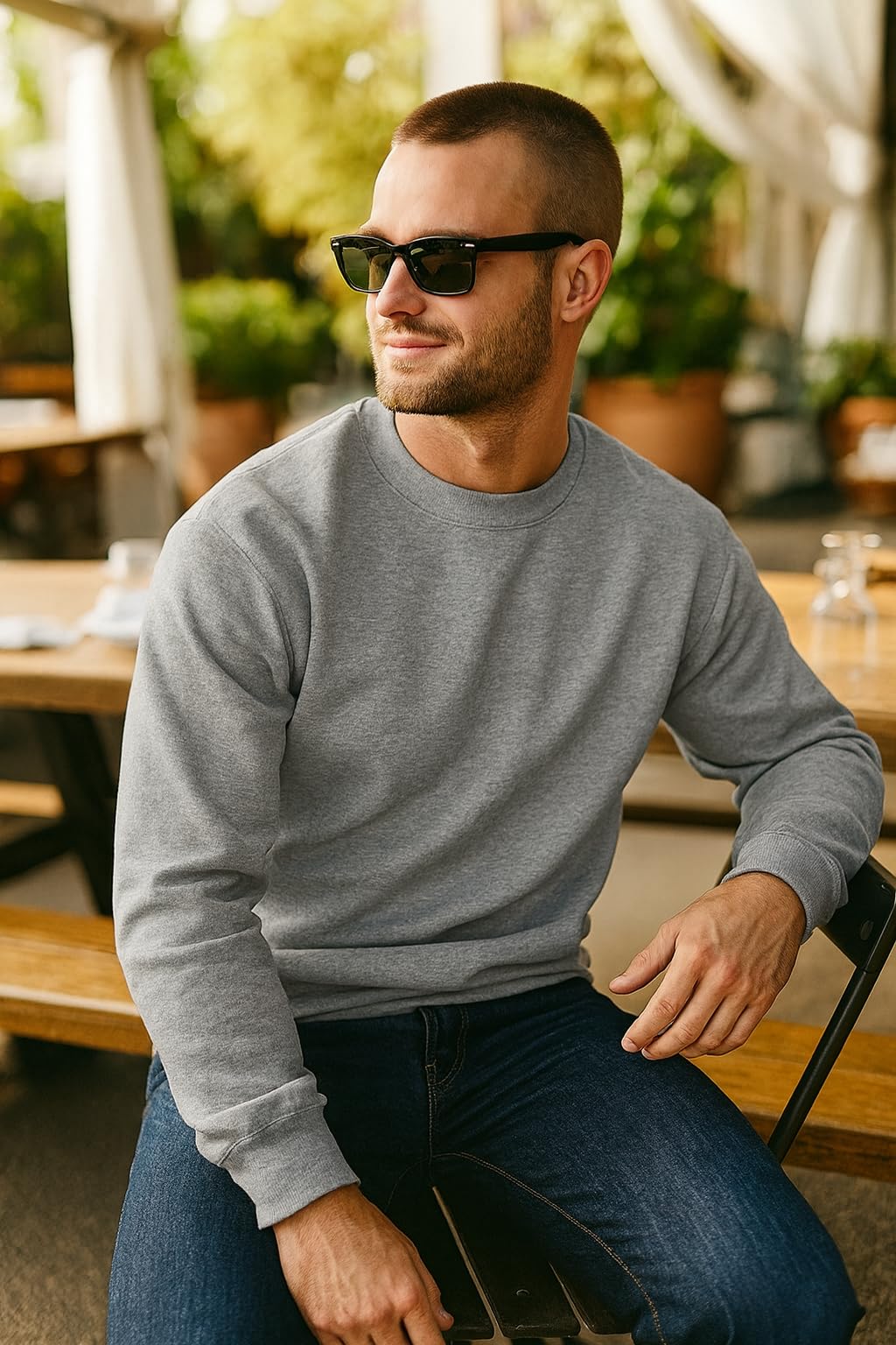 JustBlanks Fleece Sweatshirt for Men Tall Men’s Sweatshirt Crewneck Sweatshirt Relaxed-Fit Pullover Sweatshirt - Athletic Heather - 2XLT
