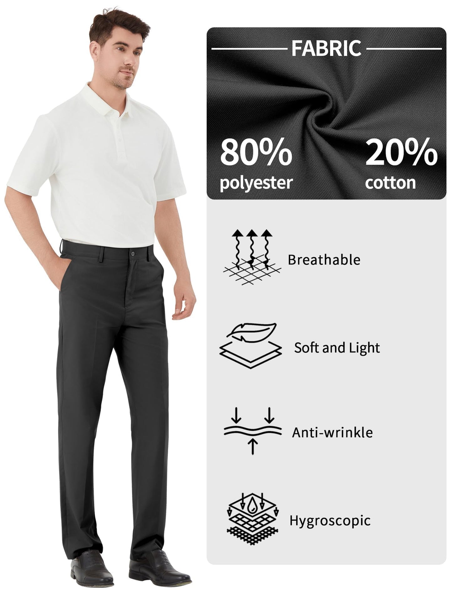 Men's Tall Classic Fit Flex Flat Front Dress Pants Formal Pants for Business & Office Black