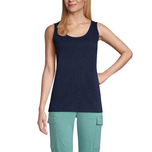 Lands' End Womens Cotton Tank Top Radiant Navy Tall Medium