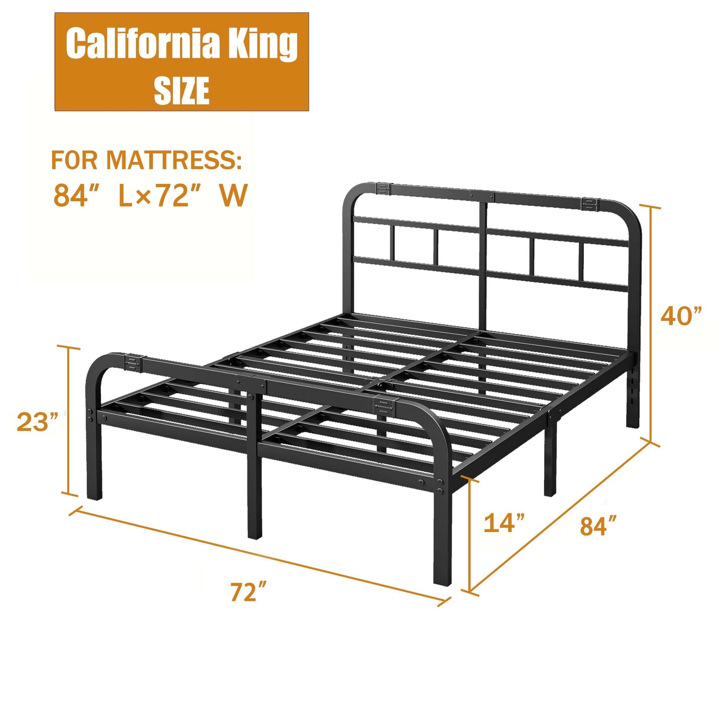 ZIYOO 14Inch California King Bed Frame with Headboard/Footboard, Sturdy Metal Platform Design, Large Storage Space, No Box Spring Needed, Quiet Noise Free, Easy Assembly