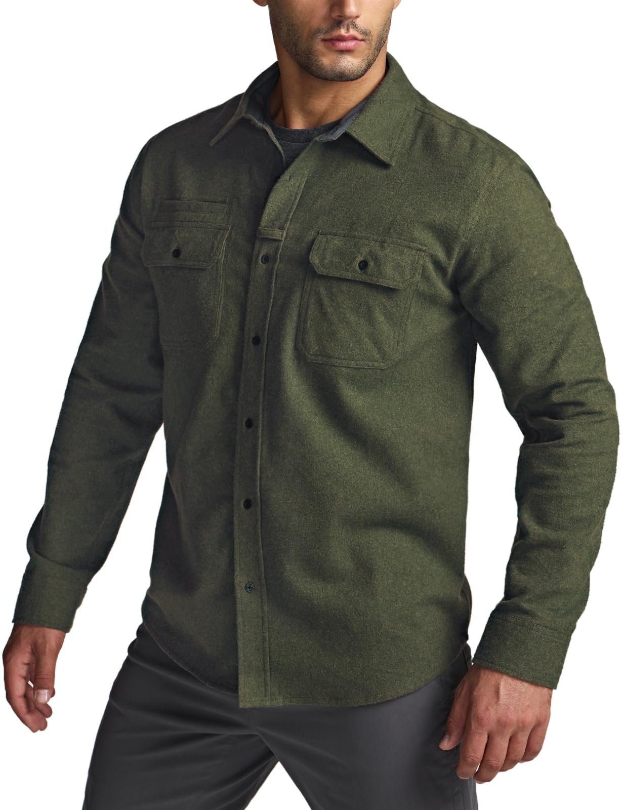 CQR Men's Flannel Button Down Shirts, Soft Cotton Plaid Long Sleeve Tactical Work Shirt, Warm Outdoor Essential with Pocket, Stealth Hunter Green, 3X-Large Tall