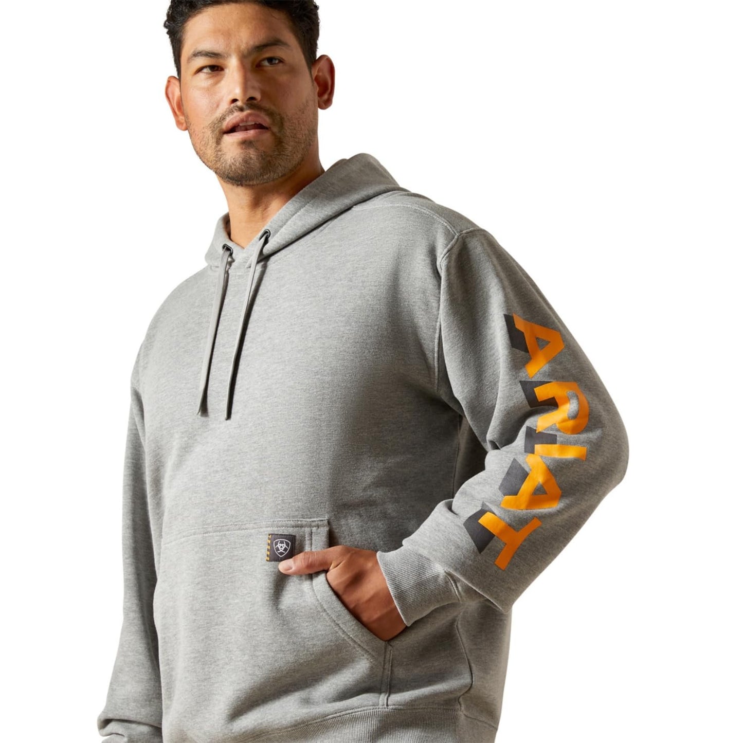 Ariat Rebar Lightweight Logo Hoodie, Heather Grey/Rebar Orange, 3X-Large Tall