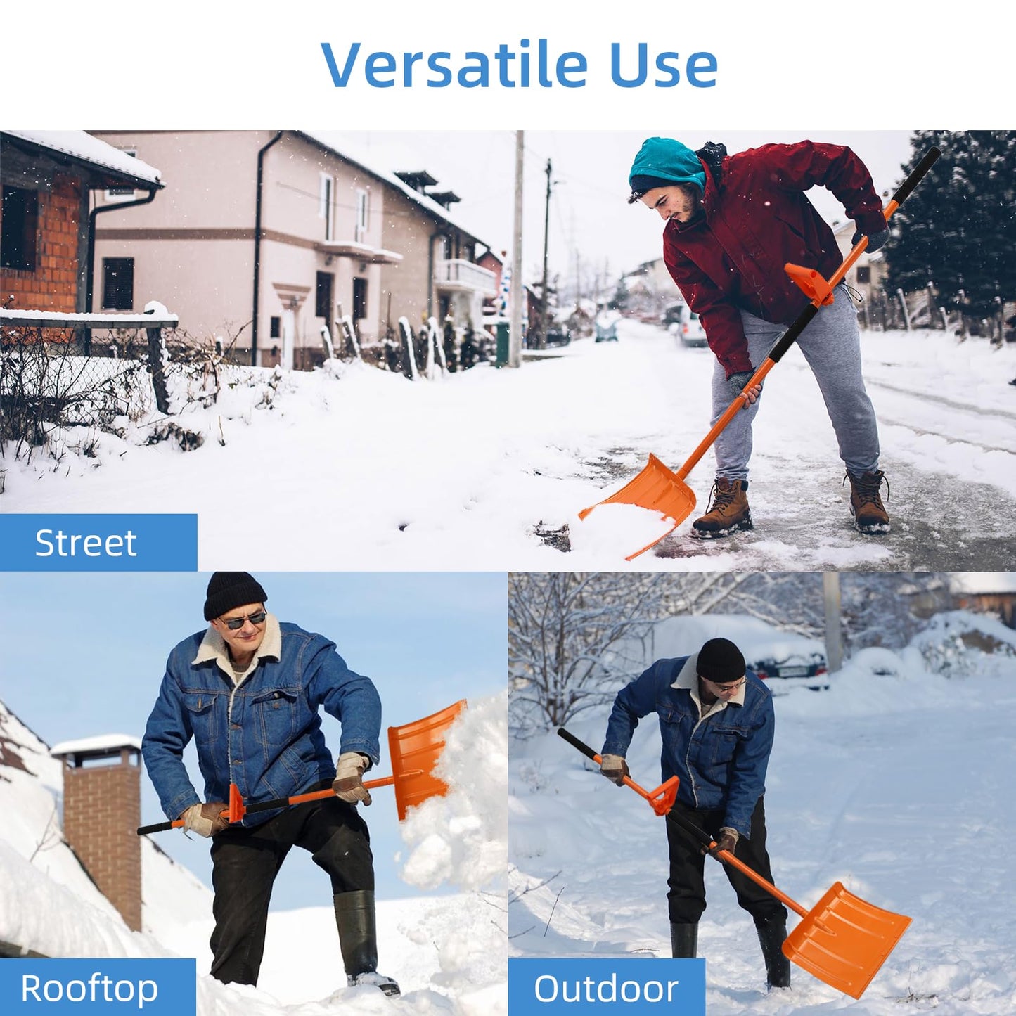 Snow Shovel for Driveway 67 Inch Shovel with Labor-Saving Tool Handle, Snow Removal with Large Scoop Snow Shovel for Car Outdoor Emergency, Orange