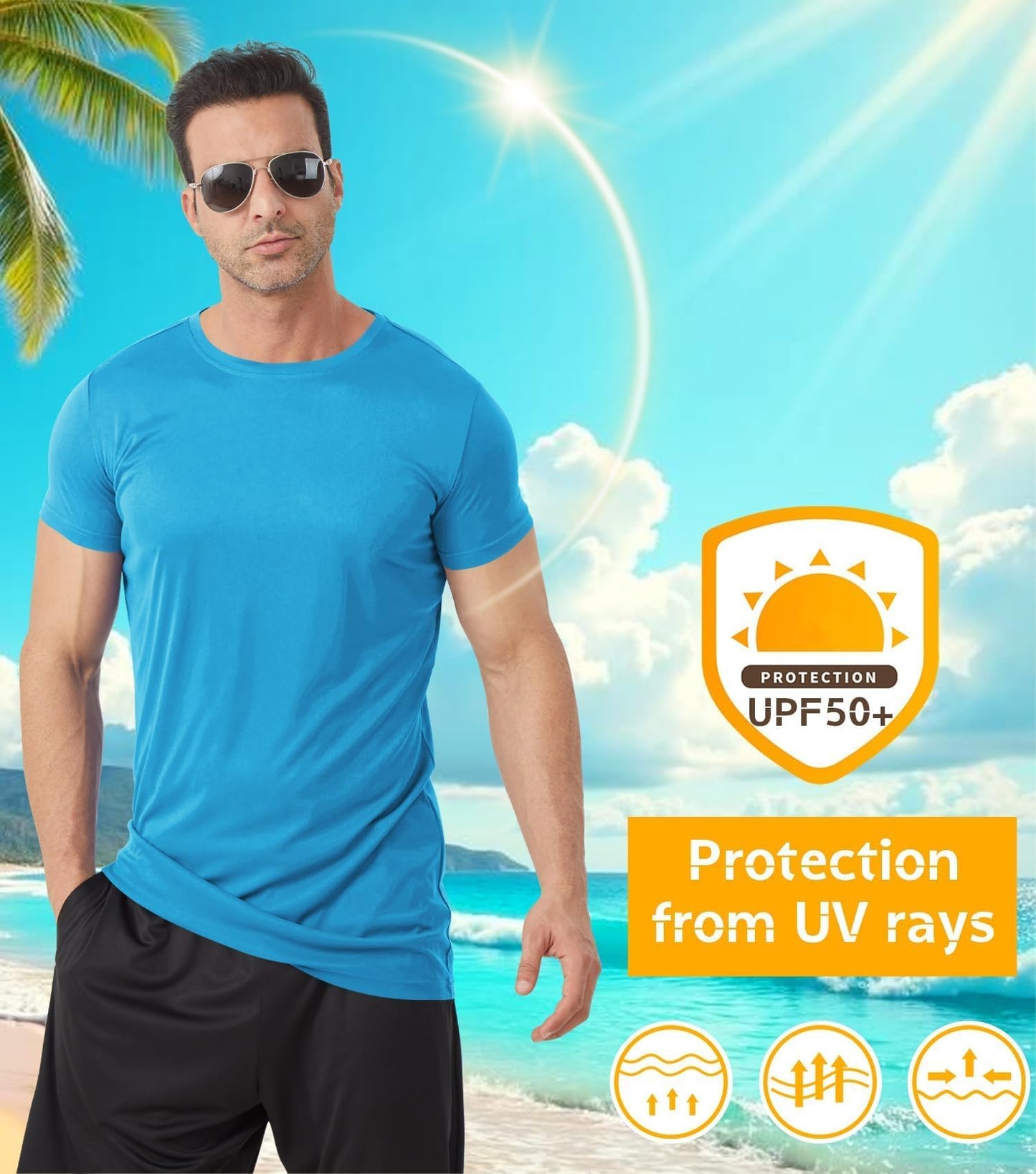 Idtswch Men's Tall T-Shirt Rash Guard UPF 50+ T-Shirt Quick Dry Swim Water Top Tee Short Sleeve Athletic Shirts 15blue-L