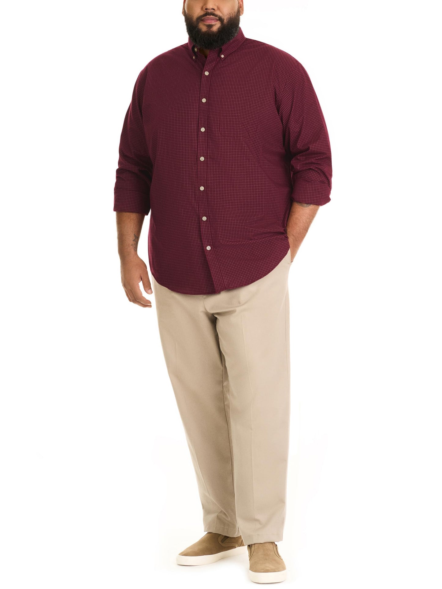 Van Heusen mens Big and Tall Wrinkle Free Long Sleeve Button Down Shirt, Port Red, XX-Large Tall US