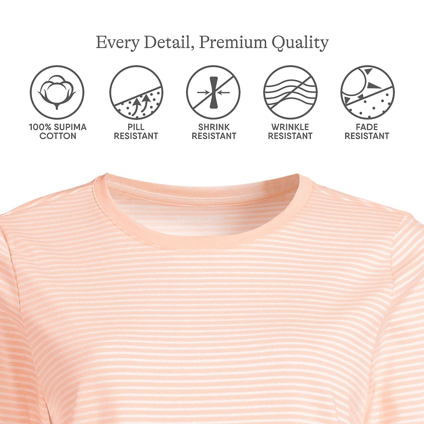 Lands' End Womens 3Q Cotton Supima Crew Neck Tunic Tinted Peach Micro Stripe Tall Medium