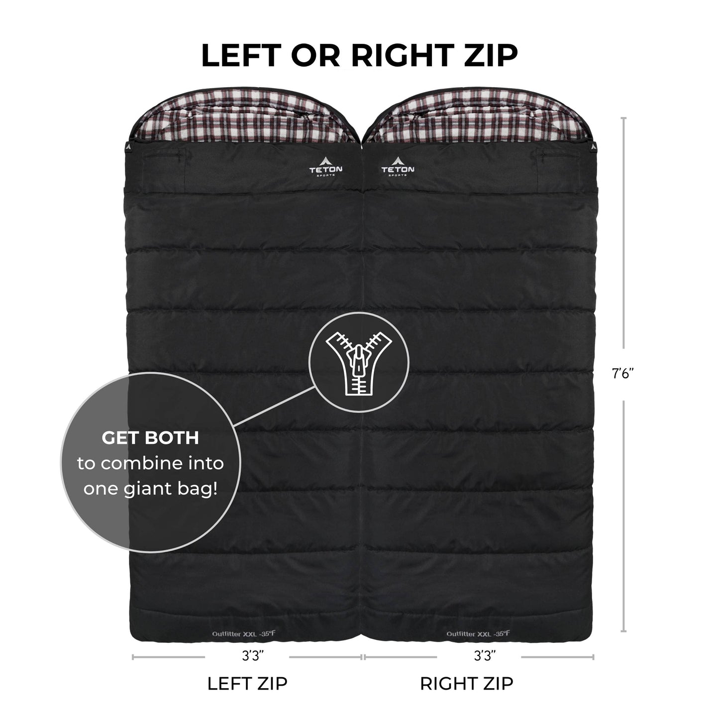 XXL Long Sleeping Bag (7'6"), Teton Fahrenheit: -35ºF rated