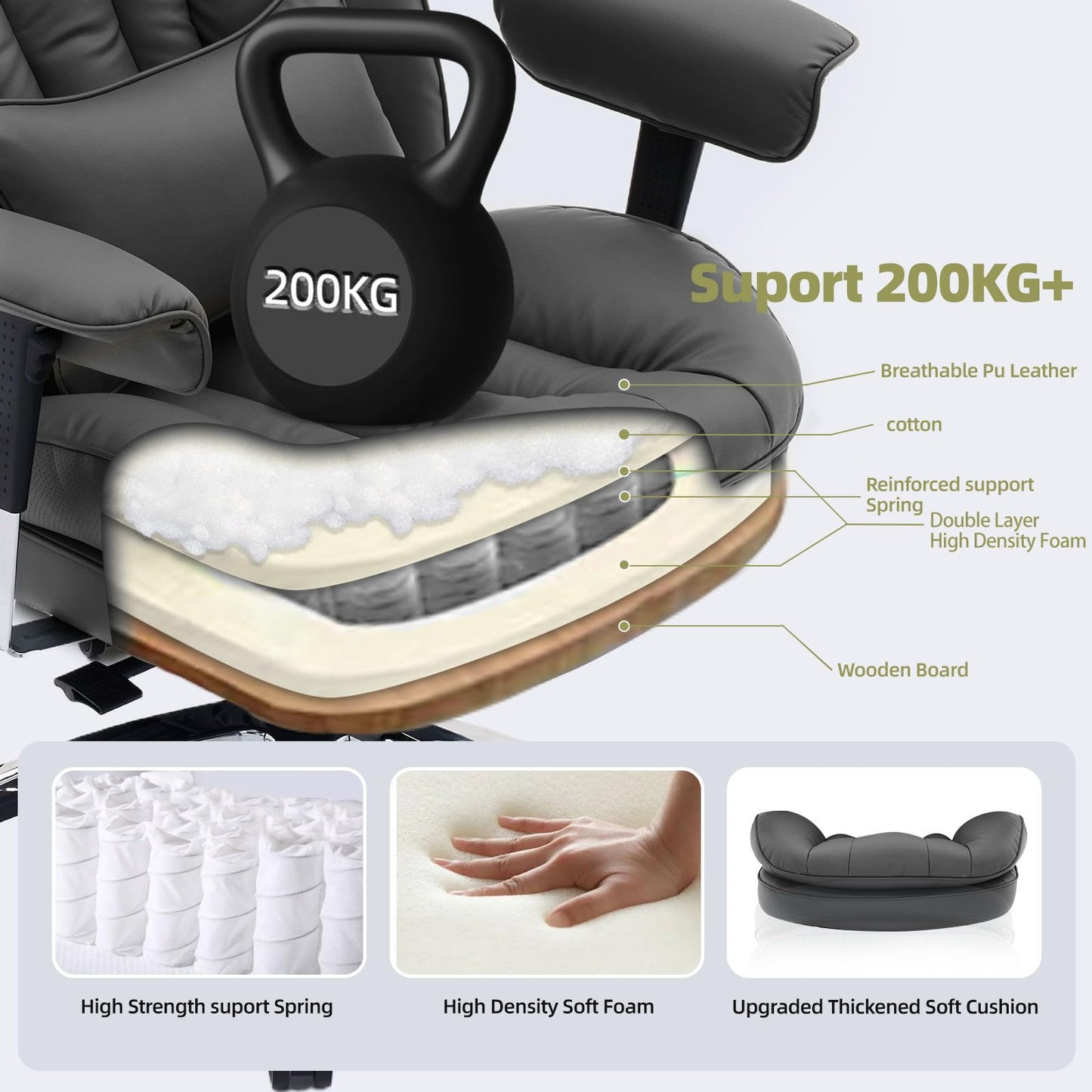 Efomao Big and Tall Office Chair with Footrest – High Back Computer Chair with Adjustable Armrests，Executive Office Chair with Wide Seat, Modern Desk Chair for Home Office, Gaming, or Study, Black