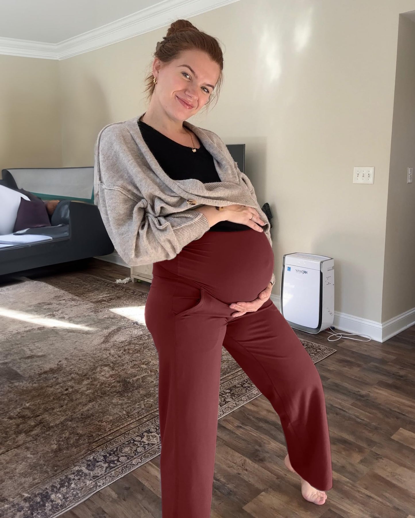 G4Free Maternity Outfits Pregnancy Leggings for Women Dress Work Pants High Waist Yoga Pants for Work and Casual Wear (Dark Burgundy,XXL,32")