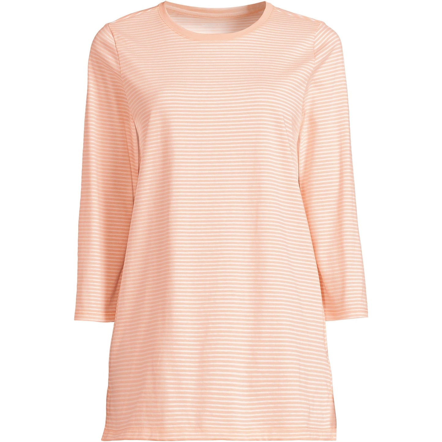 Lands' End Womens 3Q Cotton Supima Crew Neck Tunic Tinted Peach Micro Stripe Tall Medium