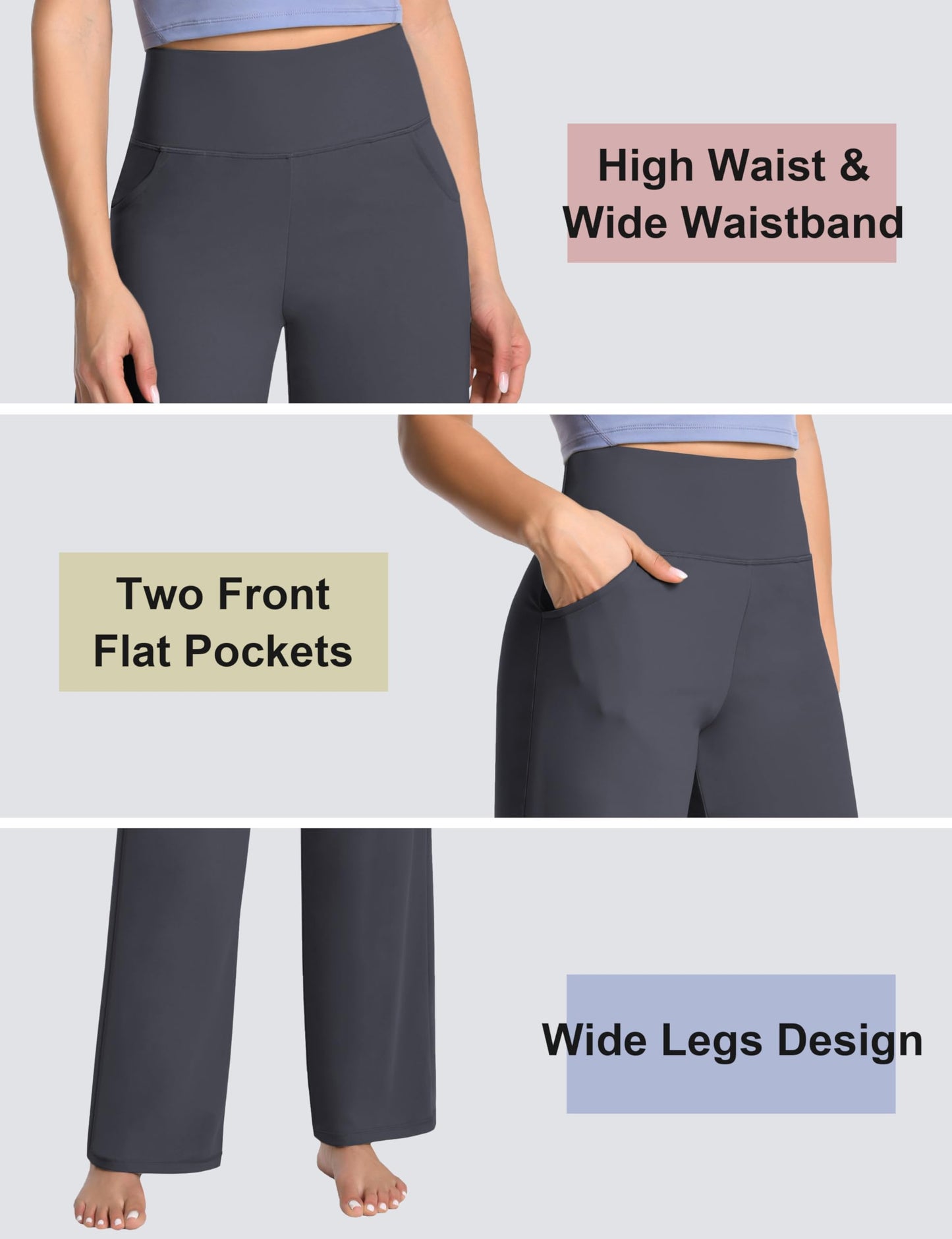 BUBBLELIME 29"/31"/33"/35"/37" Women's Wide Legs Yoga Pants Loose Lounge Sweatpants - Wide Legs_DEEP_Grey S_35" Inseam