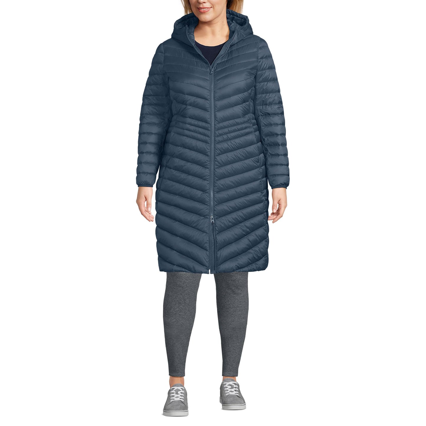 Lands' End Womens Packable Chevron Wanderweight Down Coat Vintage Blue Tall X-Large