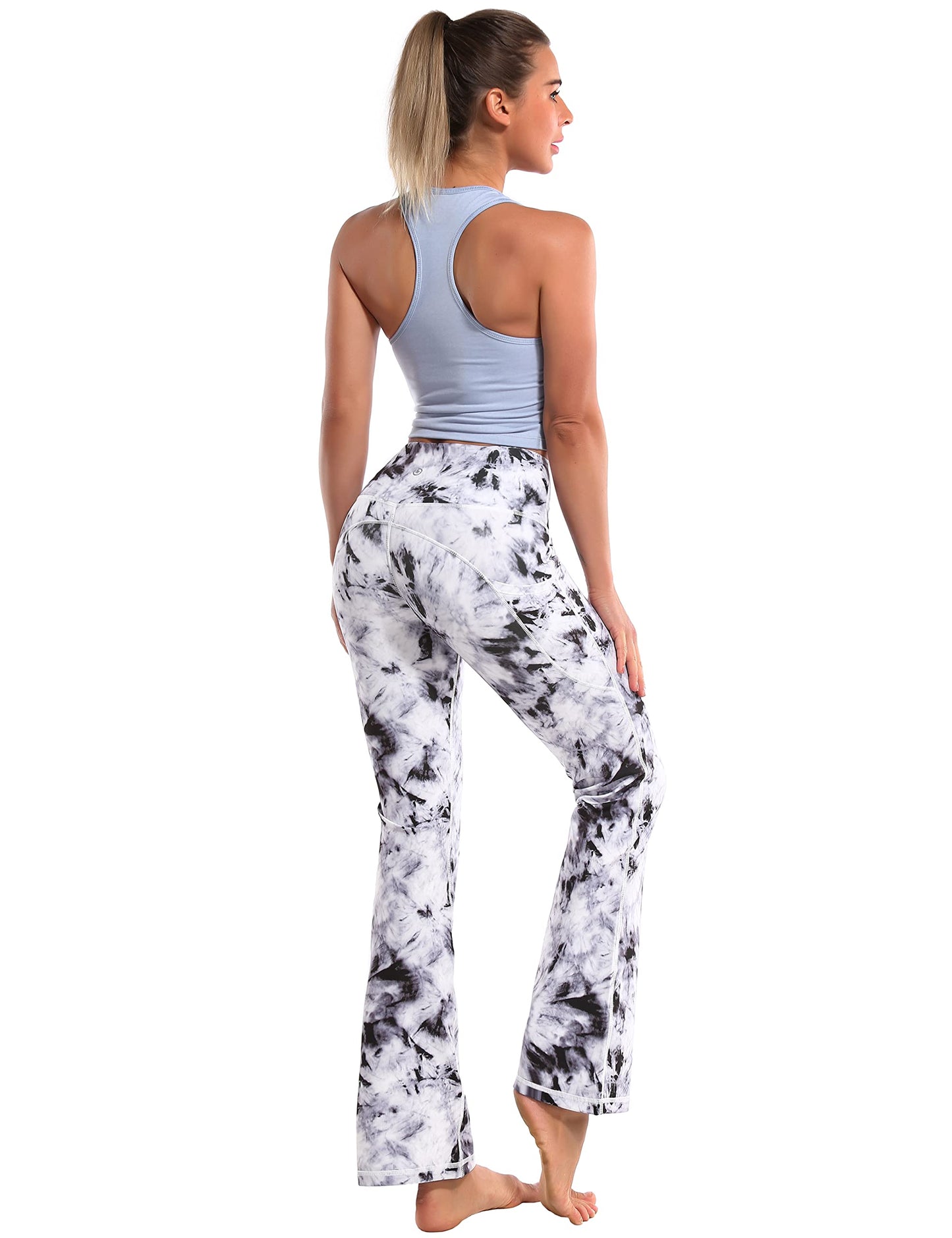 BUBBLELIME 29"/31"/33"/35" 4 Styles Women's Tummy Control Bootcut Yoga Pants - Side Pockets_Black Dandelion L-37 Inseam