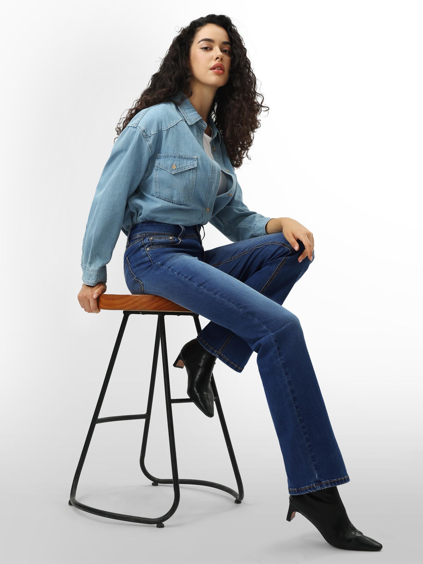 Tallemon Tall Women's Bootcut Jeans Curvy Mid-Rise Stretchy Denim Pants Classic Bell Bottom Trouser,36",Dark Blue,12