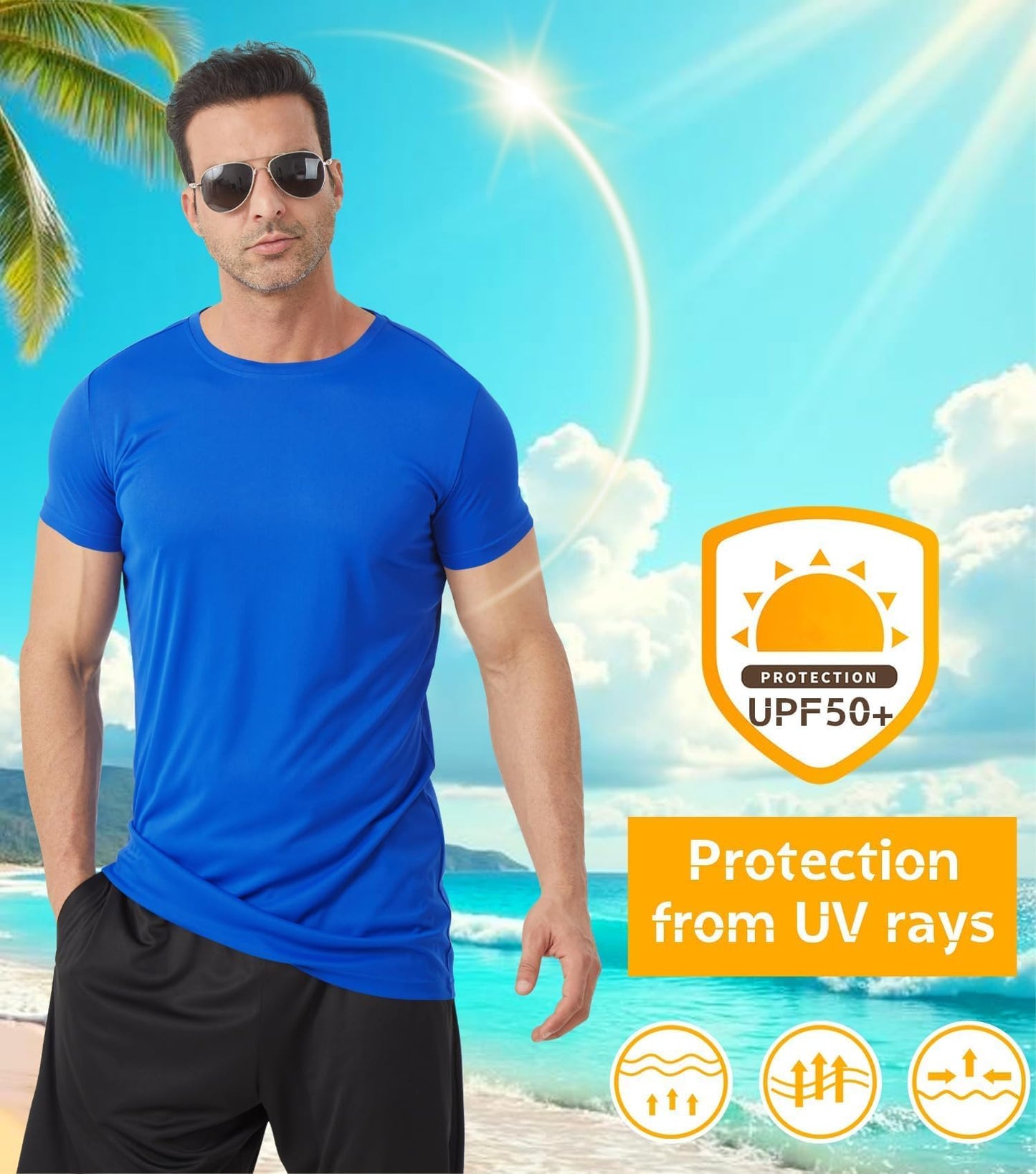 Idtswch Men's Tall T-Shirt Rash Guard UPF 50+ T-Shirt Quick Dry Swim Water Top Tee Short Sleeve Athletic Shirts Royal blue-4XL