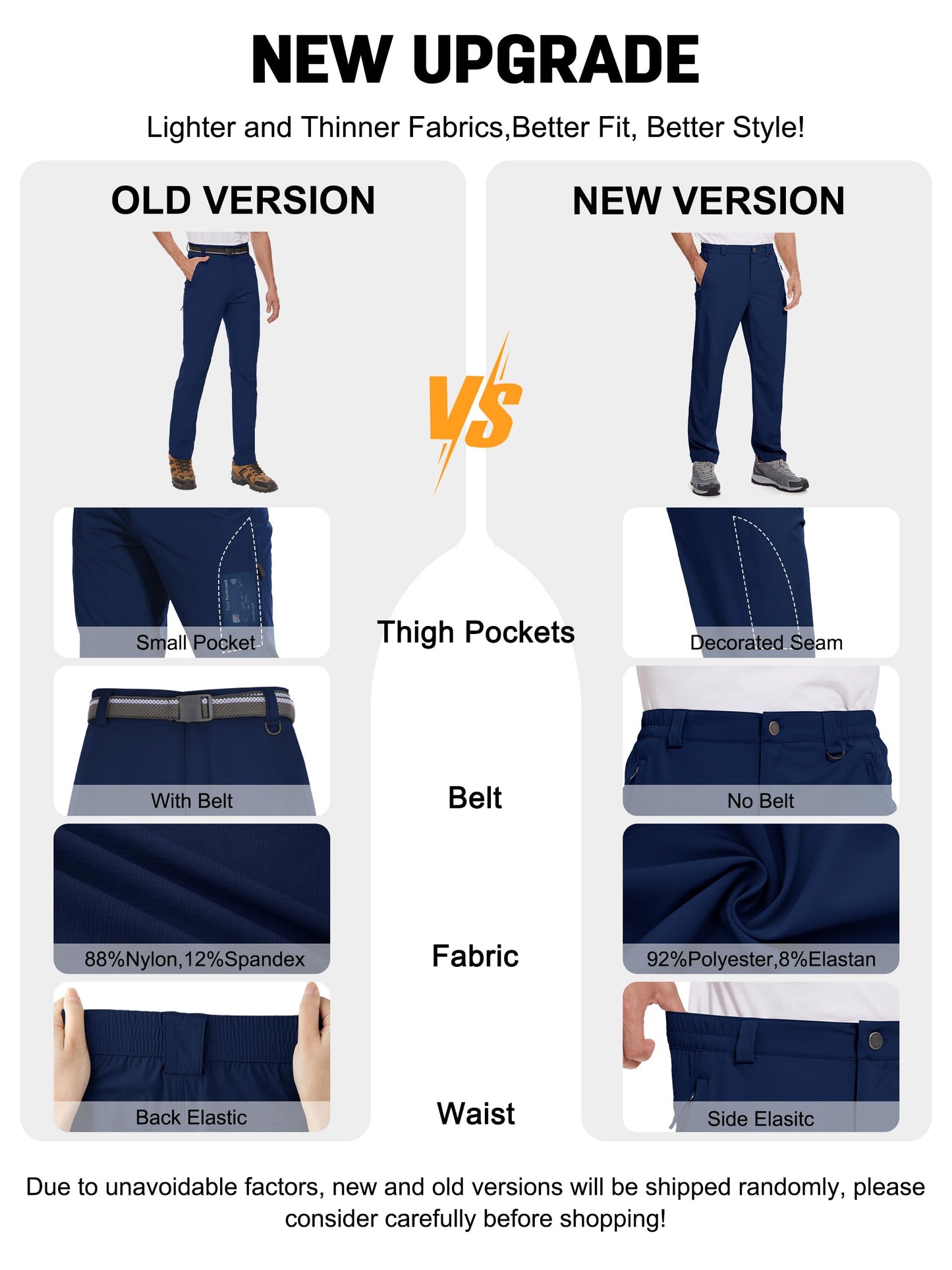 SEVEGO 30"/32"/34"/36" Inseam Men's Tall Hiking Pants Quick Dry Outdoor Waterproof Fishing Cargo Pants with Belt 5 Pockets 38" Navy Blue L