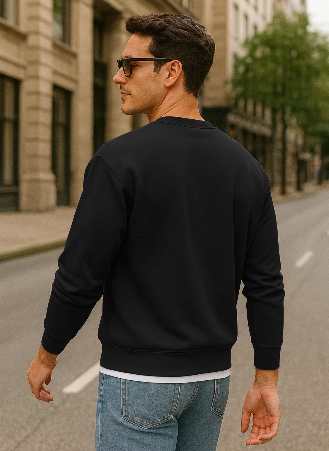 JustBlanks Fleece Sweatshirt for Men Tall Men’s Sweatshirt Crewneck Sweatshirt Relaxed-Fit Pullover Sweatshirt - Jet Black - 2XLT