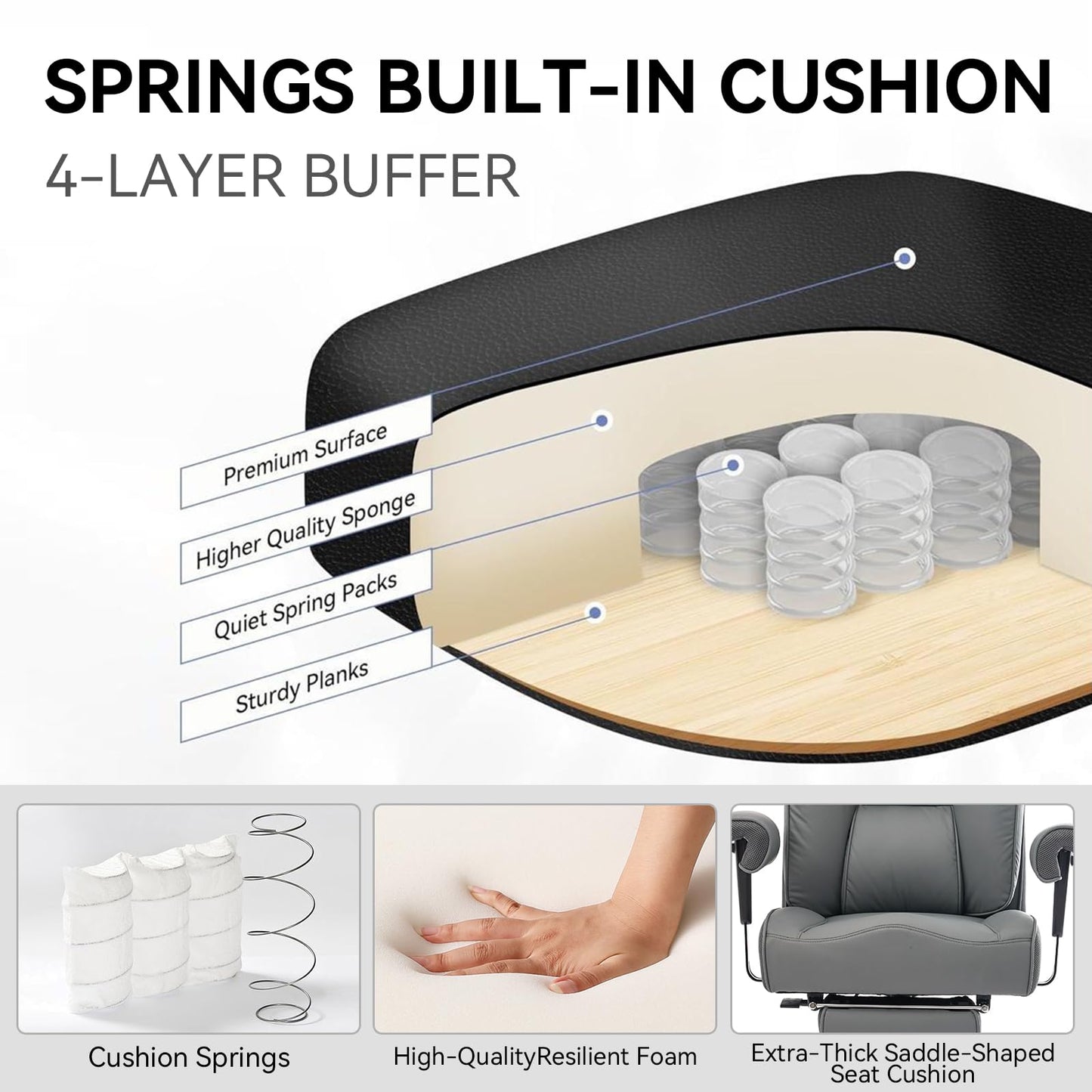 Efomao Big and Tall Office Chair 450LBS with Foot Rest, High Back PU Leather Executive Chair with Adjustable Padded Armrests, Lumbar Support for Home or Work, Heavy Duty Computer Chair, Grey