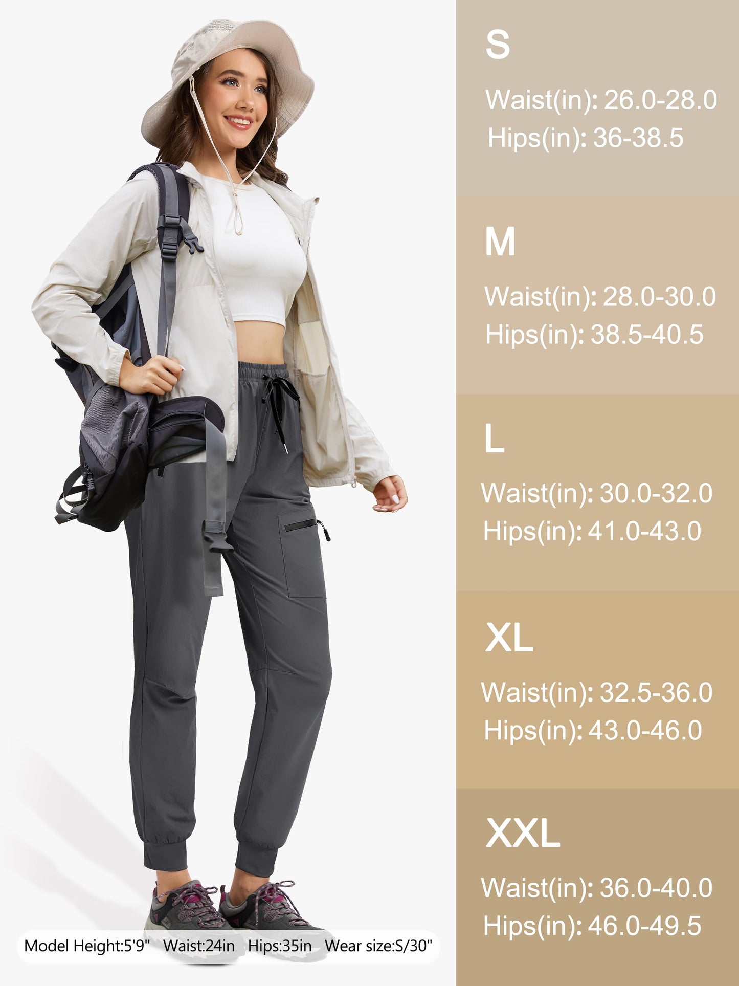 Tallemon Womens Tall Hiking Pants 30/32/34 Inseam Lightweight Joggers Quick Dry 4 Pockets Travel Athletic Cargo UPF50+ 34" Dark Gery Small