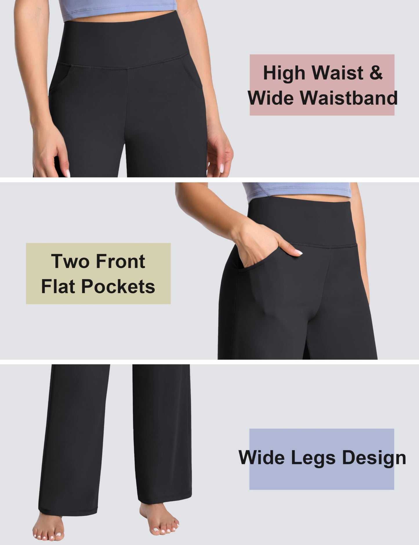 BUBBLELIME 29"/31"/33"/35"/37" Women's Wide Legs Yoga Pants Loose Lounge Sweatpants - Wide Legs_Black S_35" Inseam