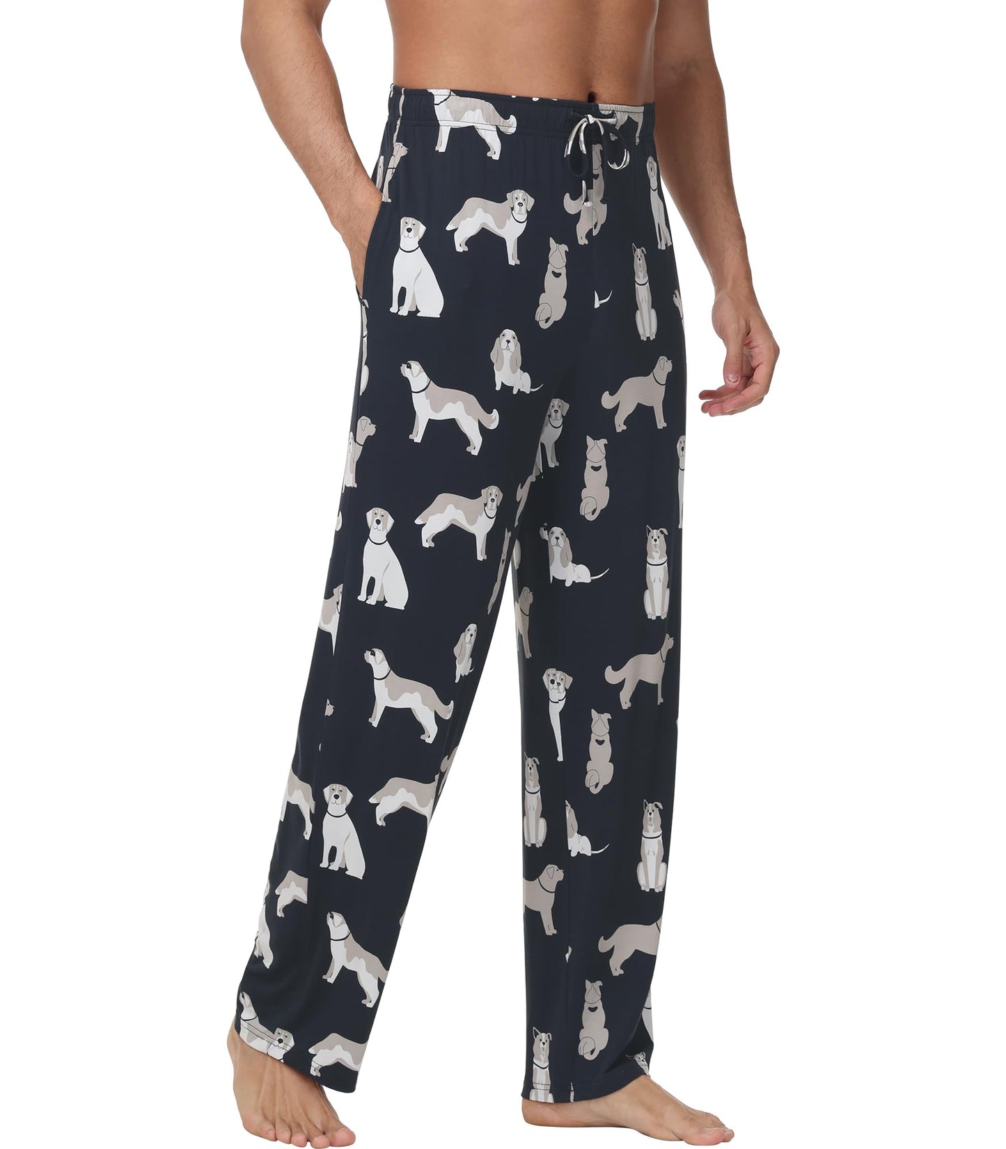 WiWi Bamboo Viscose Pajama Pants for Men Tall Sleep Bottoms Big Warm Long Pj Lightweight Lounge Sweatpants S-XXL, Dog, XX-Large