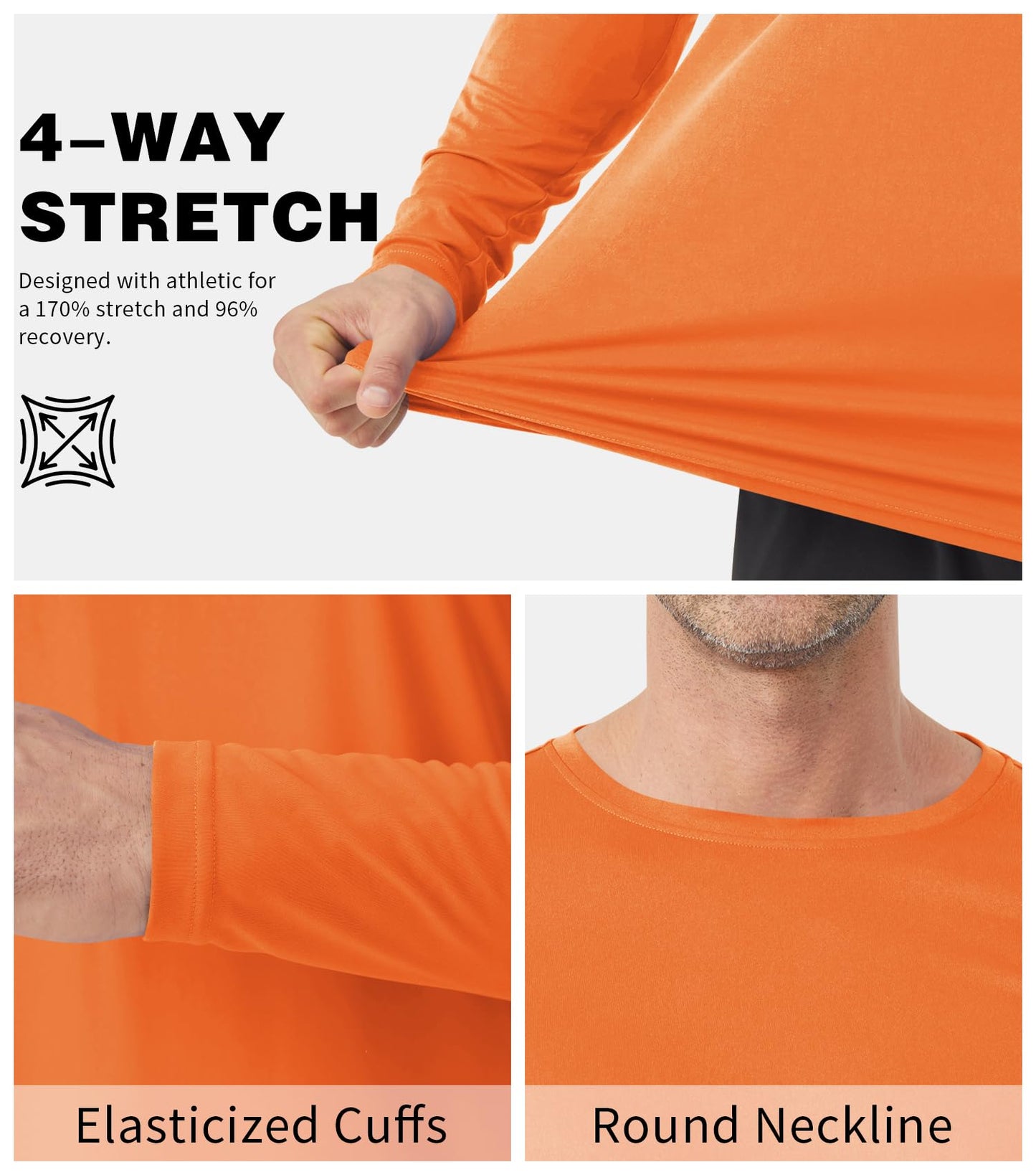 Men's Tall Rash Guard Long Sleeve T Shirts - UPF 50+ Sun Protection Tee Shirt for Fishing, Swim, Hiking Orange