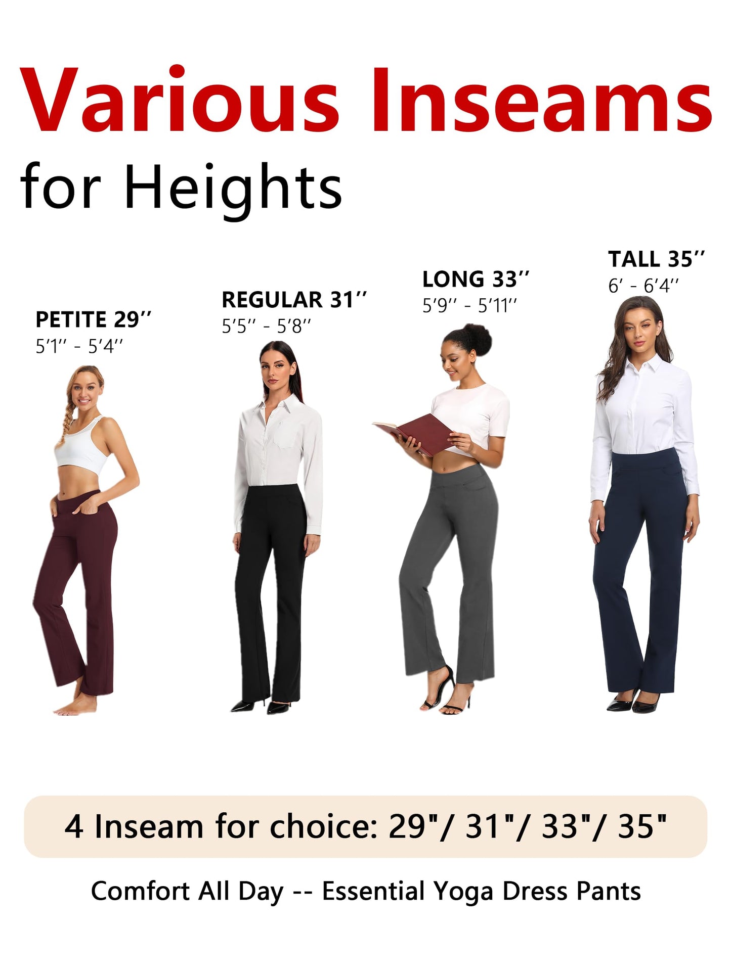 SEVEGO Women's Bootcut Yoga Dress Pants High Waist Stretch Work Pants with Pockets, 35" Deep Blue, S