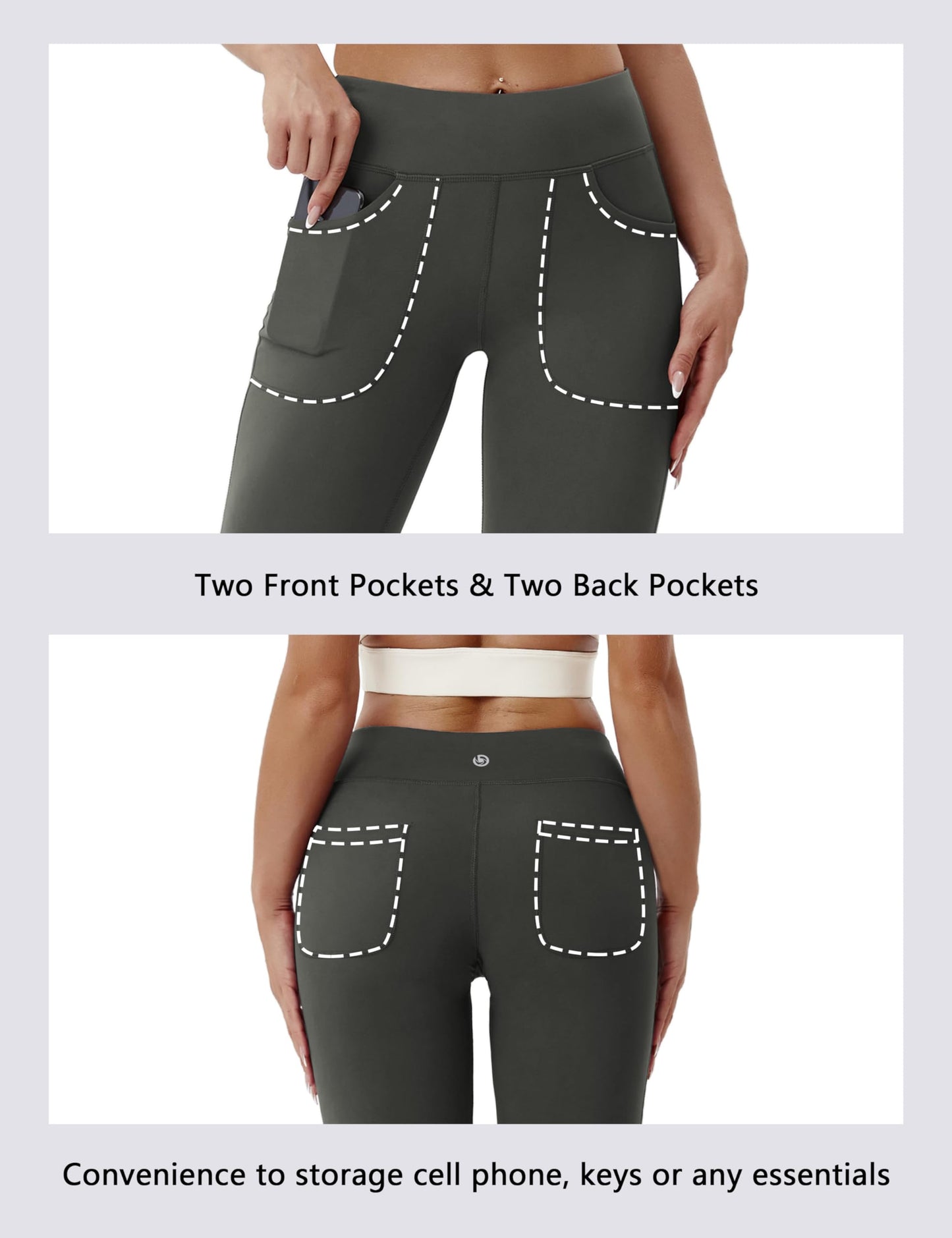 BUBBLELIME 29"/31"/33"/35" 4 Styles Women's High Waist Bootcut Yoga Pants - Out Pockets_OLIVEGRAY XL-35 Inseam