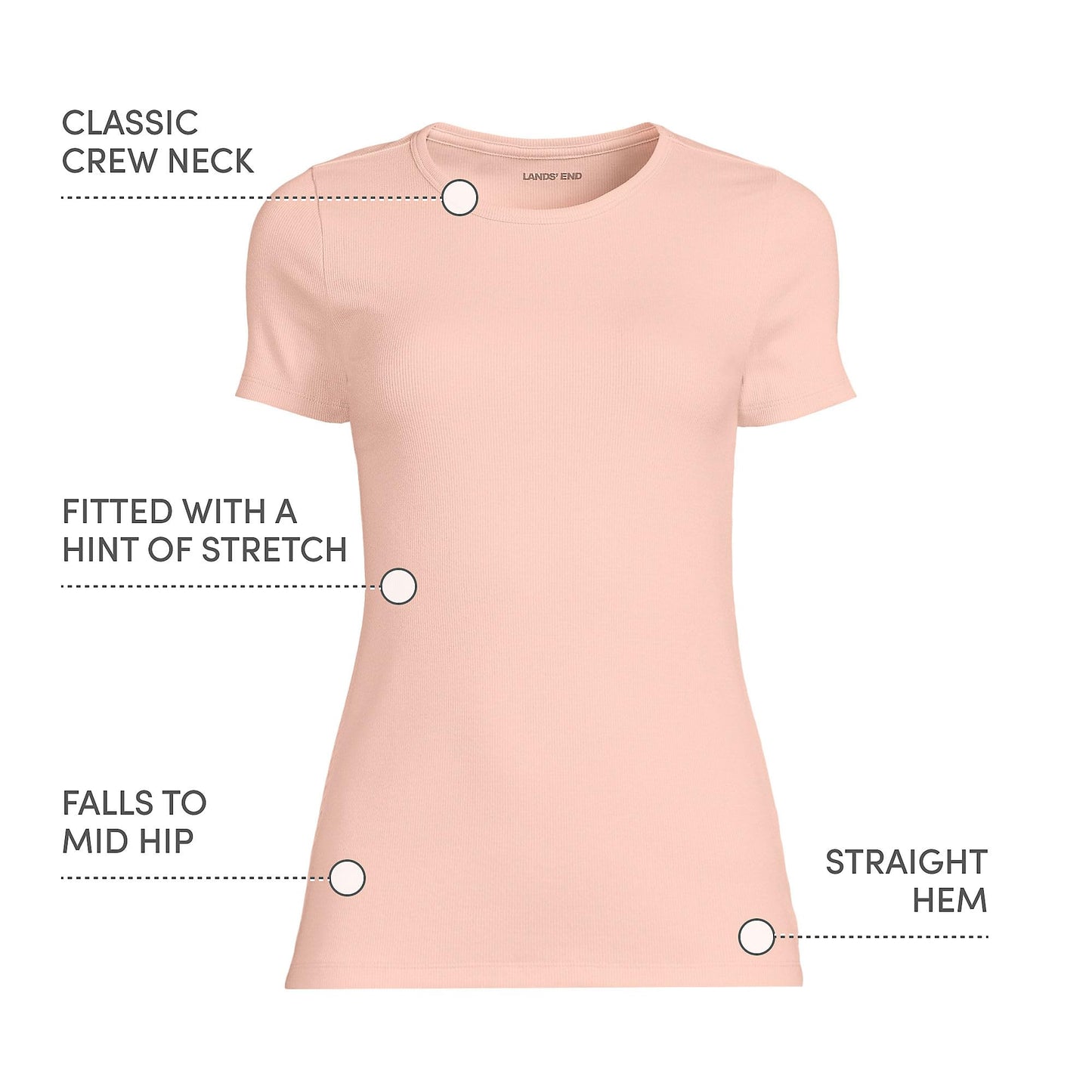 Lands' End Womens Short Sleeve Micro Rib Crew Tinted Peach Tall X-Large