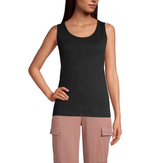 Lands' End Womens Cotton Tank Top Black Tall Large