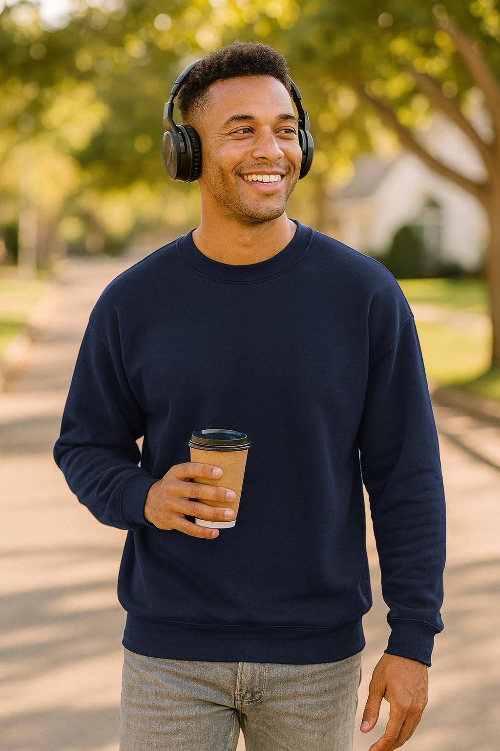 JustBlanks Fleece Sweatshirt for Men Tall Men’s Sweatshirt Crewneck Sweatshirt Relaxed-Fit Pullover Sweatshirt - Navy - 3XLT