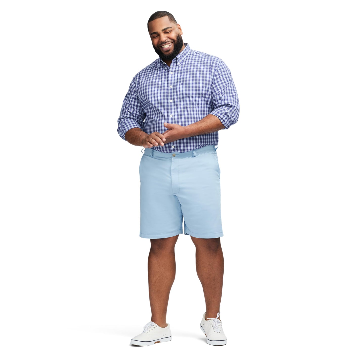 IZOD Men's Big and Tall Performance Comfort Long Sleeve Gingham Button Down Shirt, Skipper Blue