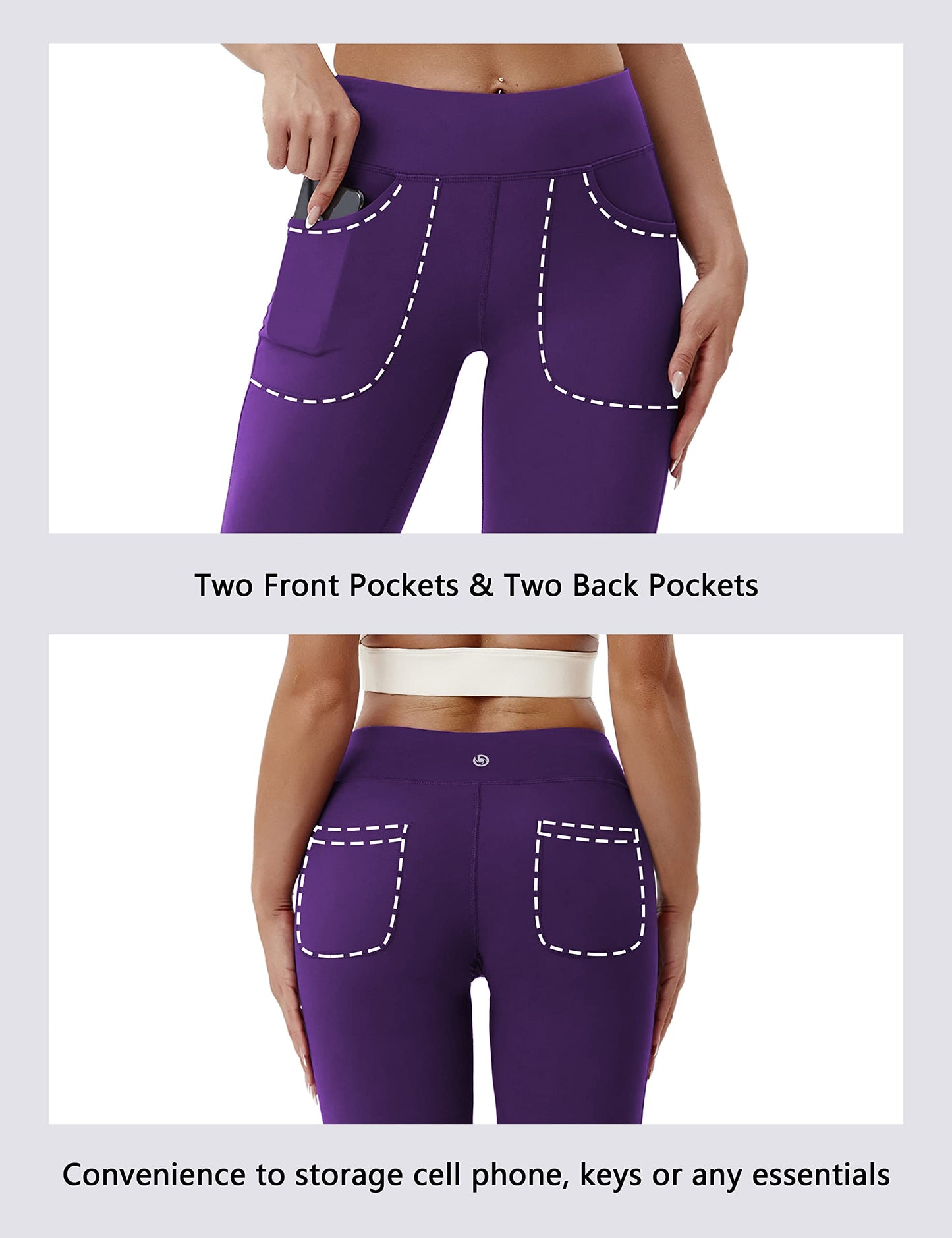 BUBBLELIME 29"/31"/33"/35" 4 Styles Women's High Waist Bootcut Yoga Pants - Out Pockets_EGGPLANTPURPLE(1) S-35 Inseam
