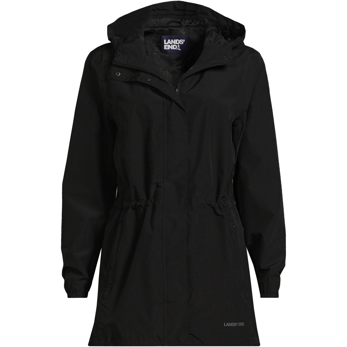 Lands' End Womens Packable Waterproof Raincoat Black Tall Medium