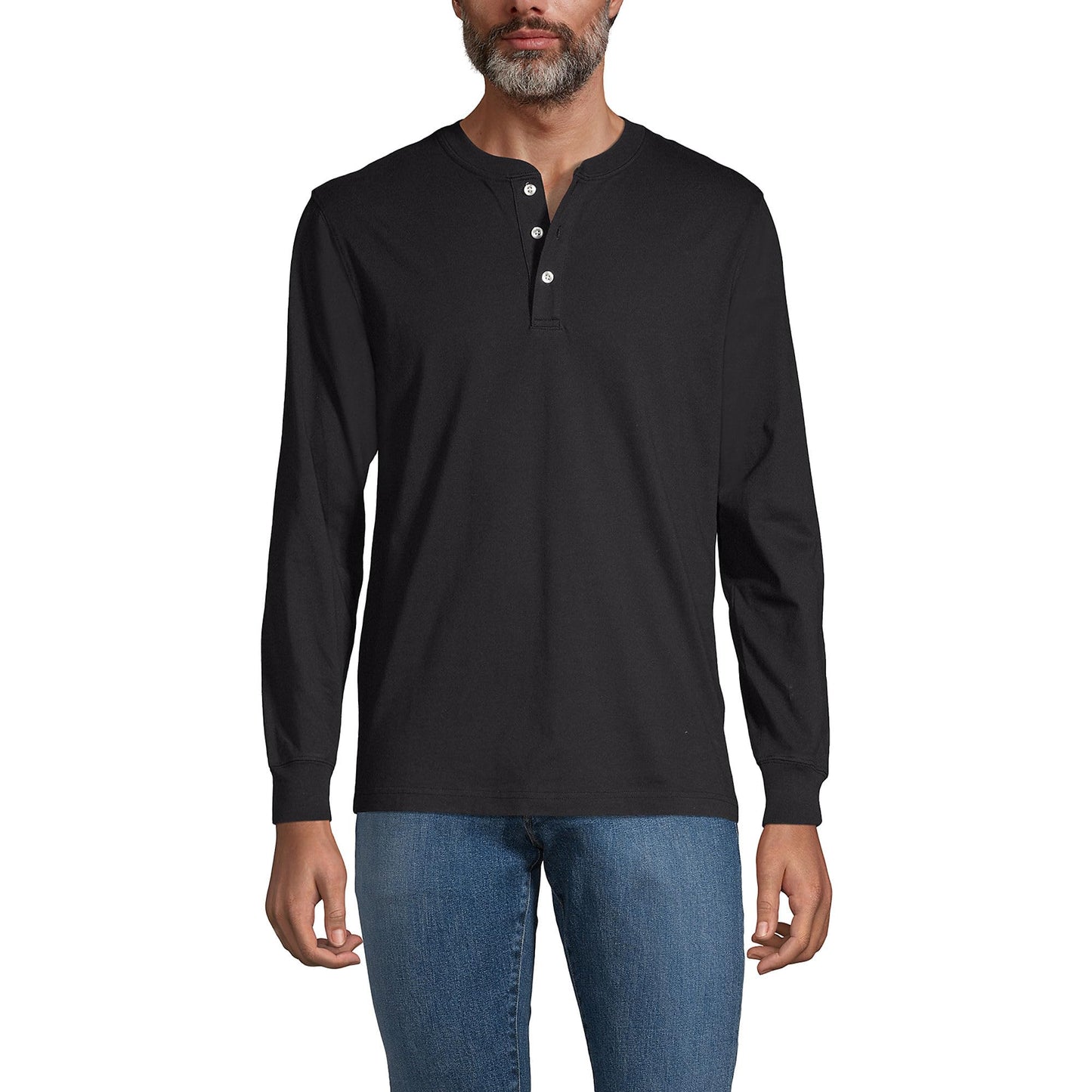 Lands' End Mens Long Sleeve Super-T Henley Black Big and Tall 3xlt
