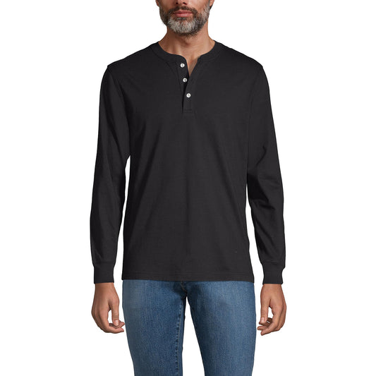 Lands' End Mens Long Sleeve Super-T Henley Black Big and Tall 3xlt