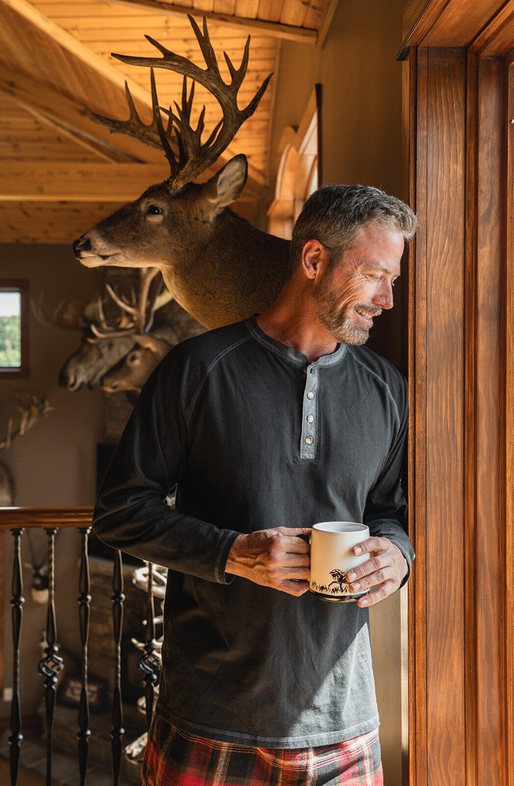 Legendary Whitetails Men's Long Sleeve Henley Shirt Button Up Casual Fit 100% Cotton, Black, X-Large Tall