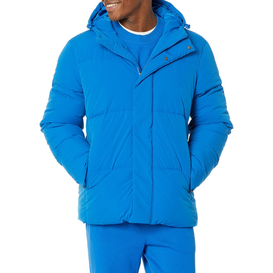 Amazon Essentials Men's Mid-Length Hooded Puffer Coat (Available in Big & Tall), Bright Blue, 4X-Large Big Tall