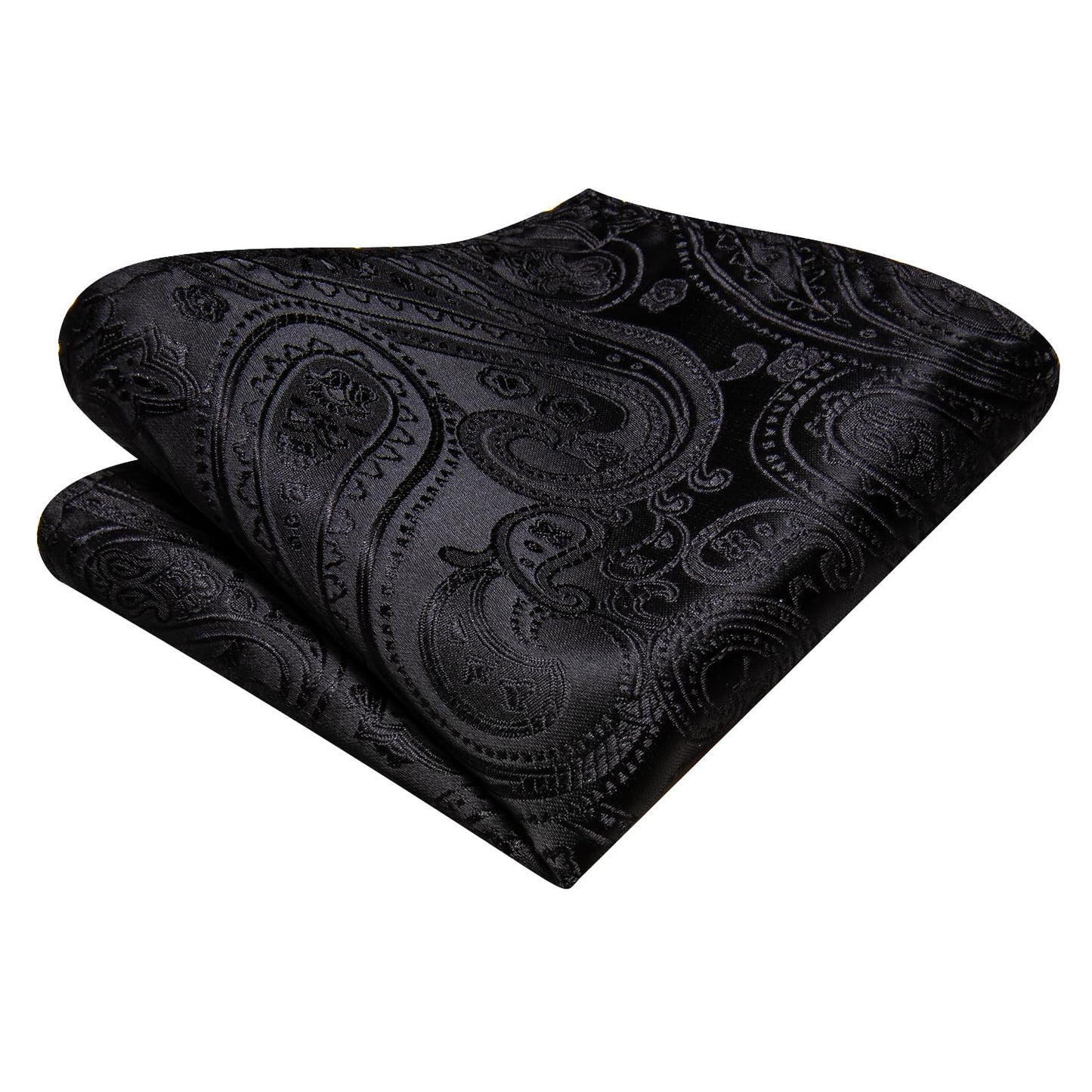 Hi-Tie 70''Black Ties for Men Extra Long Silk Paisley Mens Ties Set Dress Necktie and Pocket Square Cufflink for Funeral