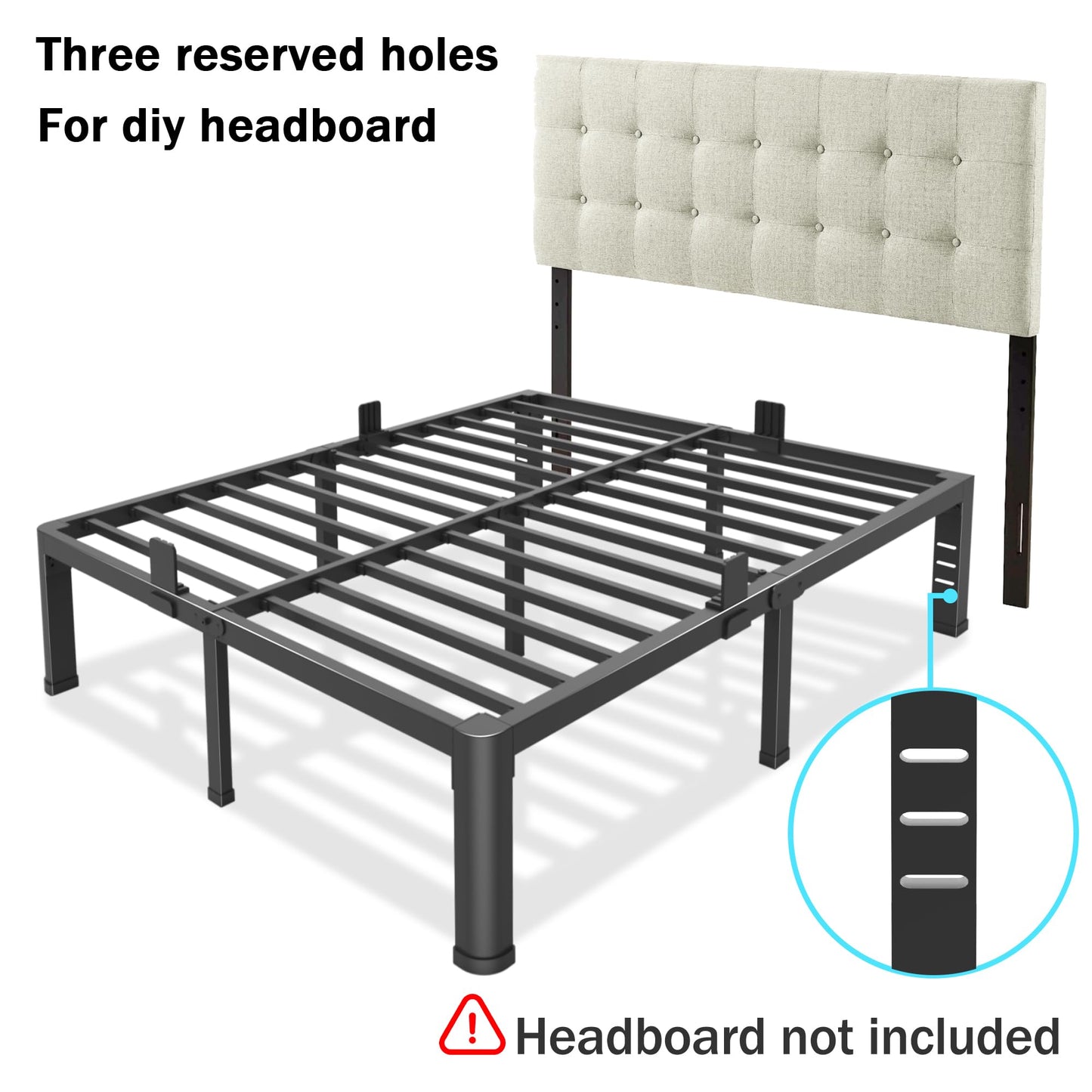 Firpeesy 18 Inch California King Bed Frame with Rounded Corner and Headboard Hole Mattress Retainers 3500 lbs Heavy Duty Support Metal Platform Bed Frame Noise Free No Box Spring Needed Easy Assembly