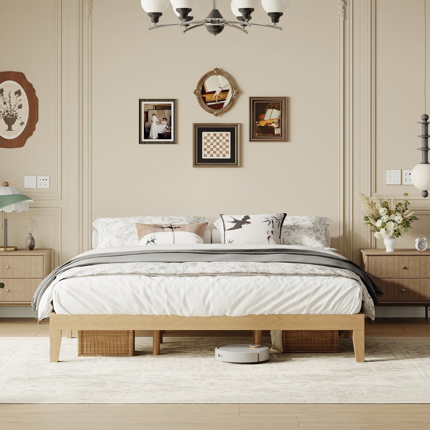 Cal King Size Wood Platform Bed Frame, 12 Inch Solid Wood Bed Frame with Wooden Slats, No Box Spring Needed, Easy Assembly, Rustic Pine