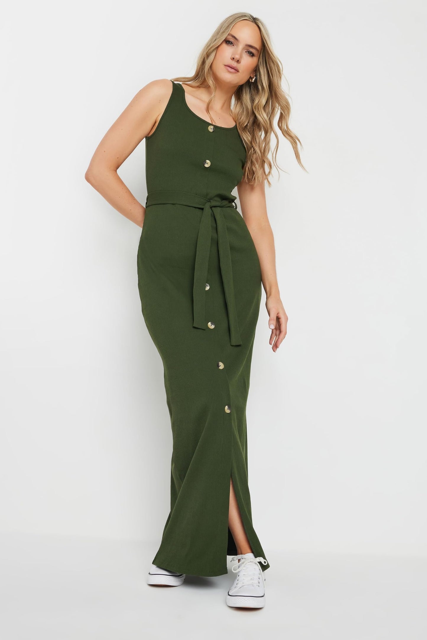 Long Tall Sally LTS Tall Women's Ribbed Button Through Maxi Dress Khaki 12
