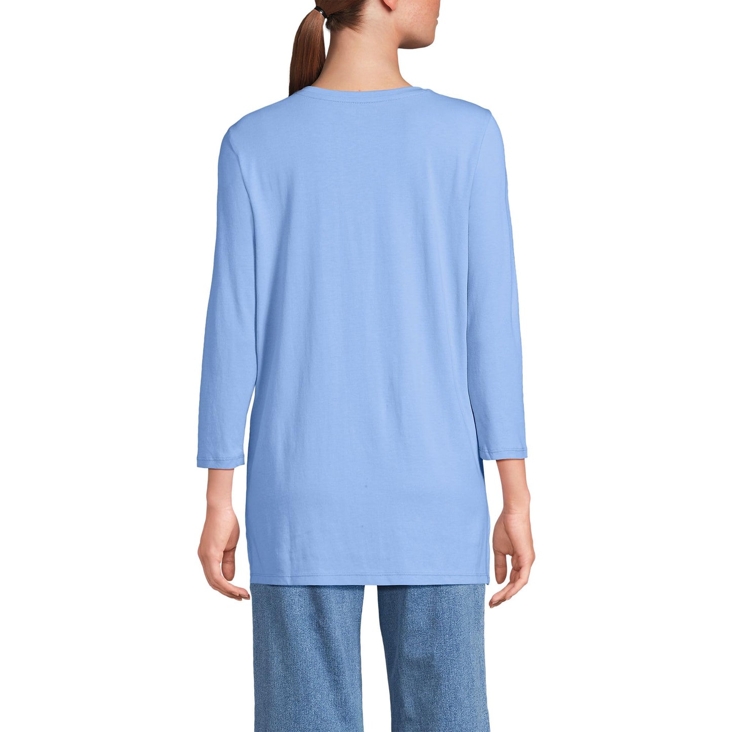 Lands' End Womens 3Q Cotton Supima Crew Neck Tunic Clear Blue Sky Tall Small