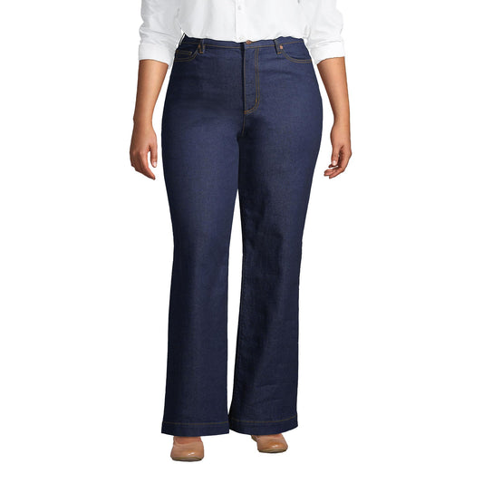 Lands' End Womens Recover HR Wide Leg Blue Jeans River Rinse Regular 8 32