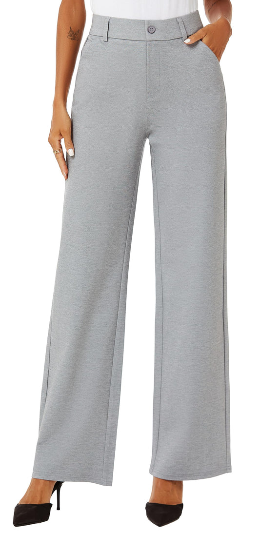 iChosy Womens High Waist Wide Straight Leg Trousers Casual Slacks Dress Pants with Pockets Grey 14 Tall