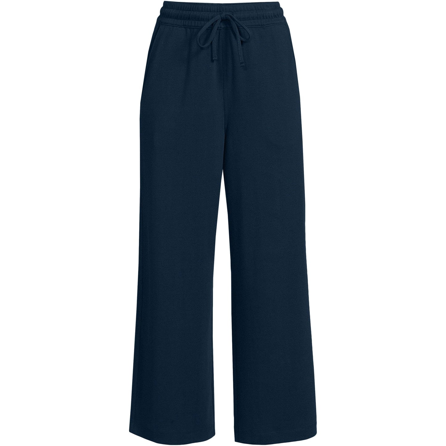 Lands' End Women's Tall Sport Knit Elastic Waist Wide Leg Crop Pants Medium Radiant Navy