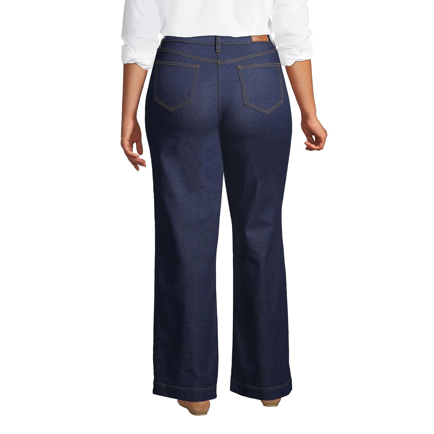 Lands' End Womens Recover HR Wide Leg Blue Jeans River Rinse Regular 8 32