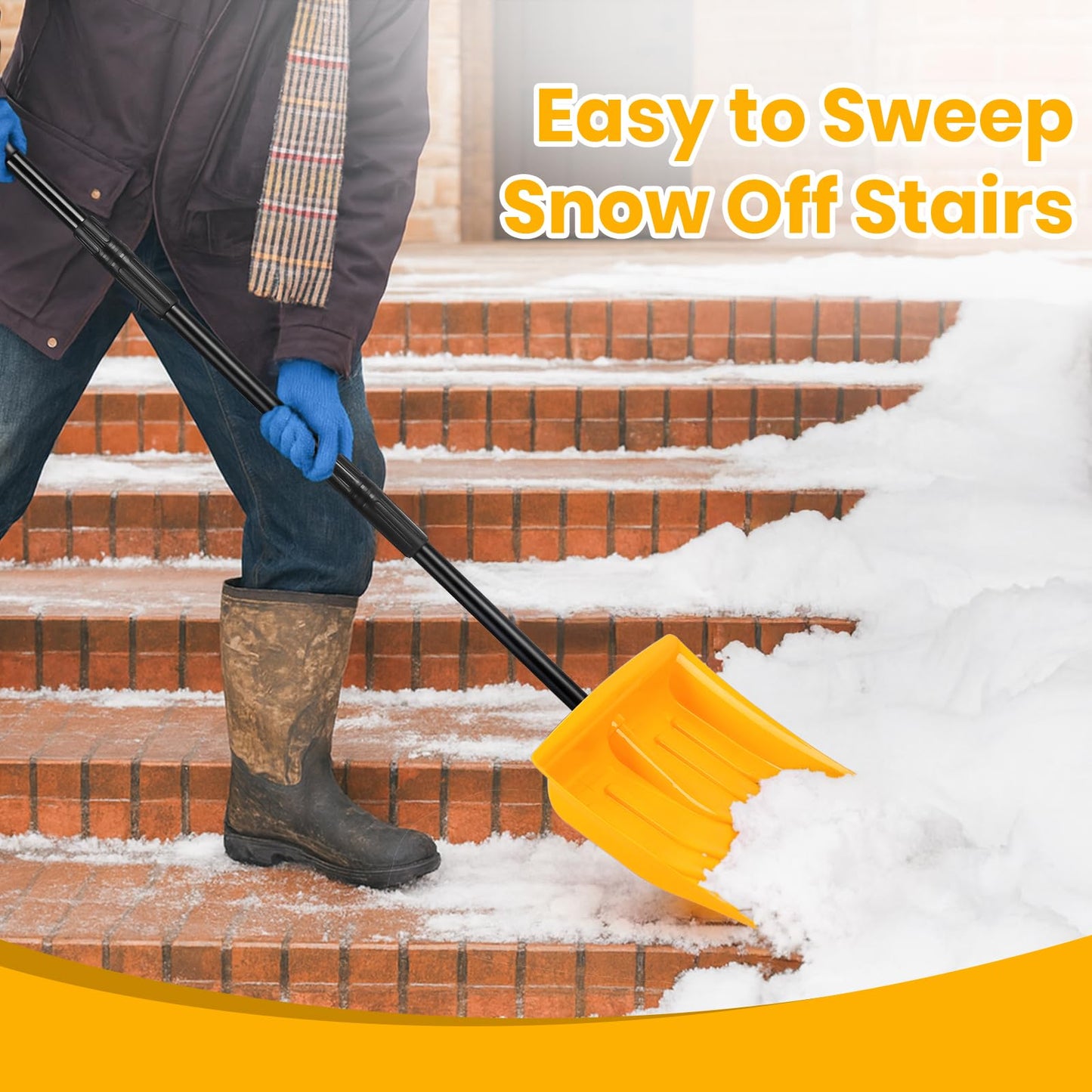 Snow Shovel for Driveway Stairs Decks Garage Snow Removal with Telescopic 52-59 inch Long Handle Lightweight Household Snow Shovel for Soft and Light Snow Removal (16 inch Wide)