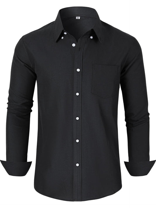 GIANZEN Black Dress Shirt Men's Mens Button Down Shirts Long Sleeve Up Men Casual for Slim Fit Big and Tall Business Oxford Black Size L Tall