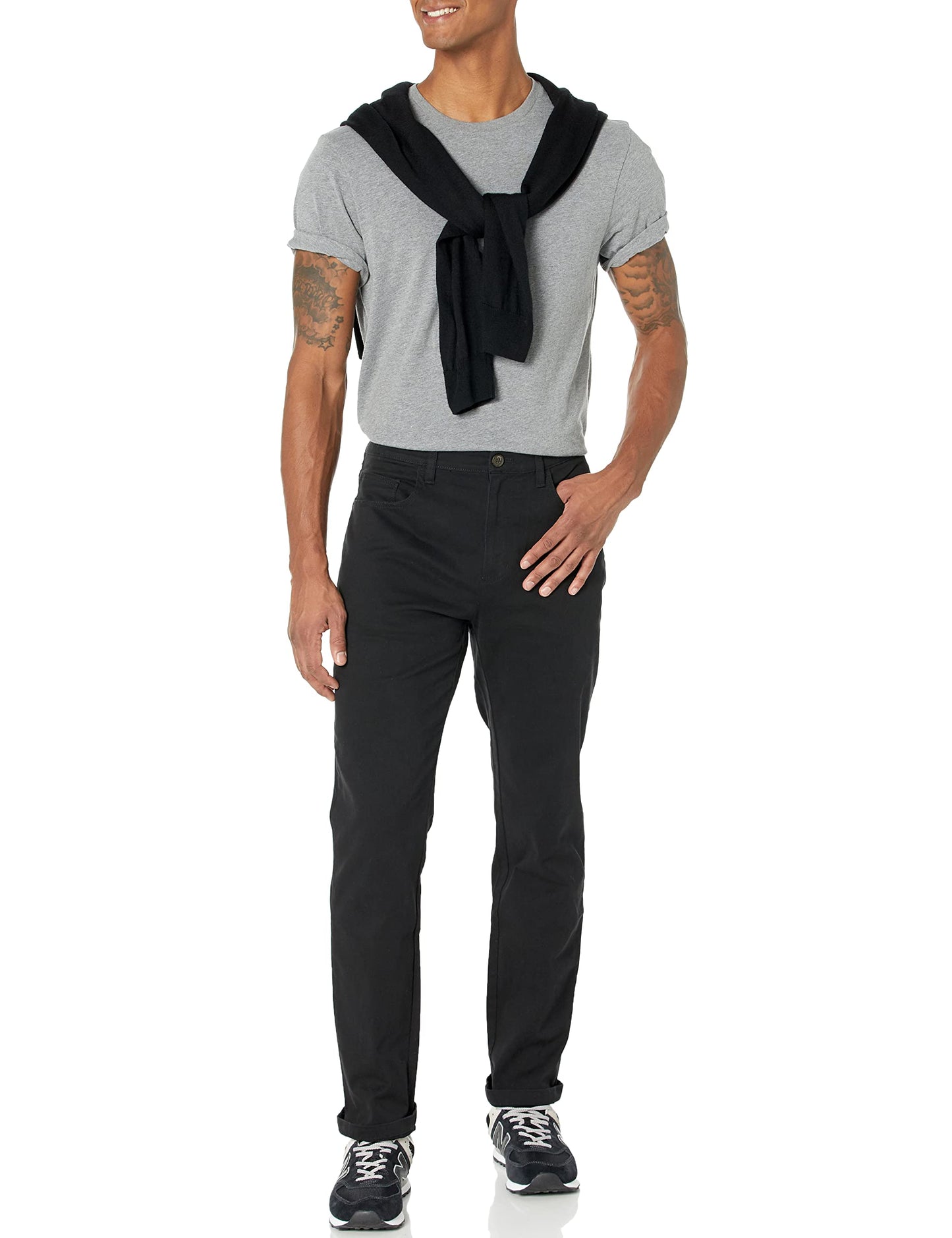 Amazon Essentials Men's Chinos, Athletic Fit, Work Pants, 5-Pocket, Comfort Stretch, Black, 32W x 36L